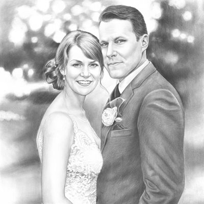 Hand Drawn Pencil Sketch Portrait of A Beautiful Wedding Couple from Photos - myDaVinci